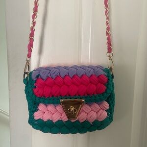Handwoven Multicolor Crochet Crossbody Bag - Pink, Teal & Purple